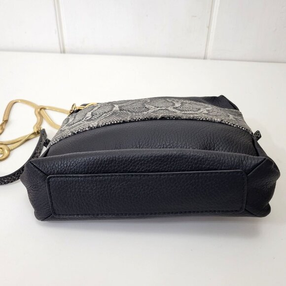 Vintage Halston Black Leather & Snake Print Crossbody Bag With Gold Accents - Picture 5 of 8
